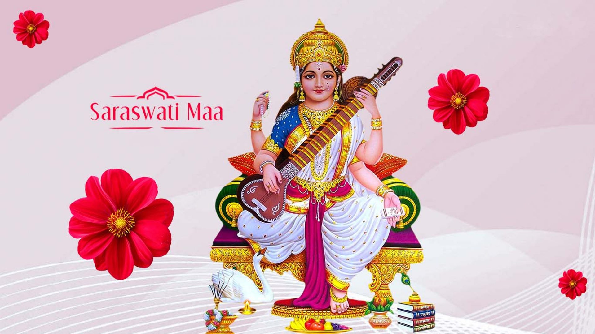 Premium Photo | Portrait of hindu goddess saraswati mata with her sitar