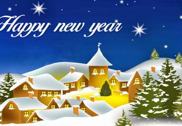 Happy New Year Wishes Famous Quotes Snow Hut Tree Light