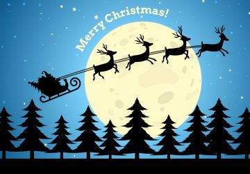 Merry Christmas Reindeer Cart And Full Moon Wallpaper Hd