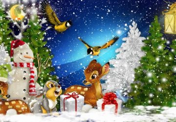 Santa Winter Bambi Thumper Christmas Snowy Snowman Birds Deer Trees Bunny Snow Gifts Winter Rabbit Wallpaper Pictures Hd