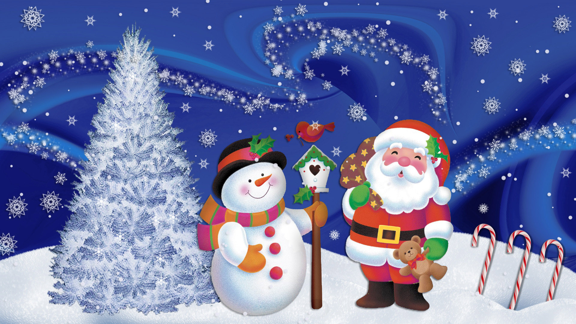 Snowman Santa Claus Wallpaper Download
