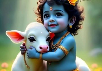 Cute Baby Krishna With Cow HD Wallpaper – Divine Love & Innocence
