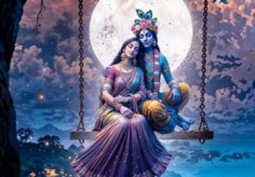 Romantic Radha Krishna On Swing Under Full Moon – HD Divine Wallpaper