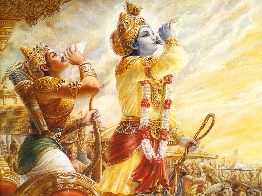 Shri Krishna And Arjuna Bhagavad Gita Wallpaper In 4K